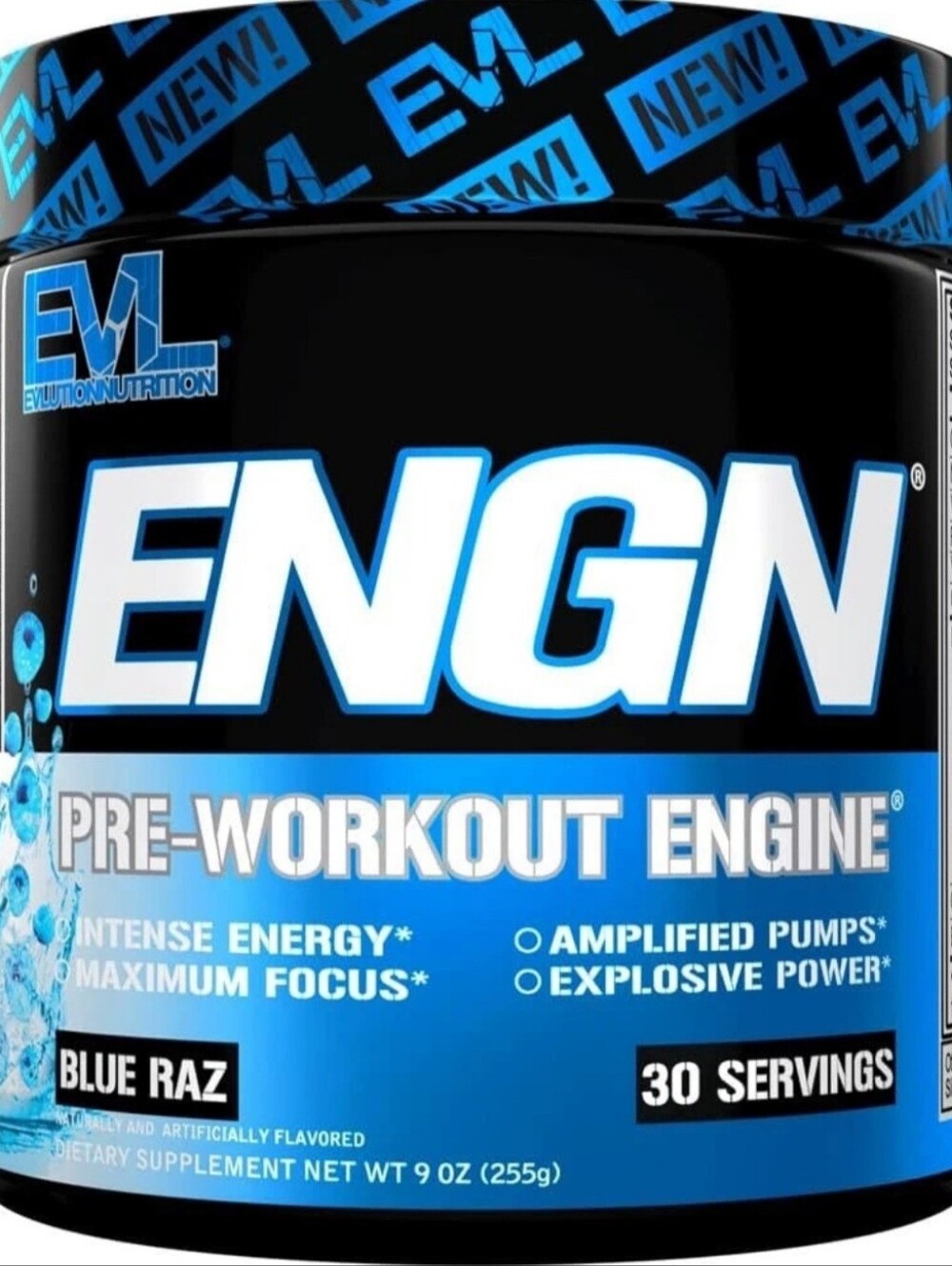 EVL ENGN Blue Raz Preworkout Powder 30 Servings Energy Focus Recovery Supplement